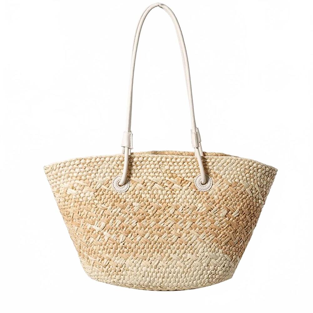 NEW ACCESSORY CONCIERGE women's turks woven straw tote bag in tan